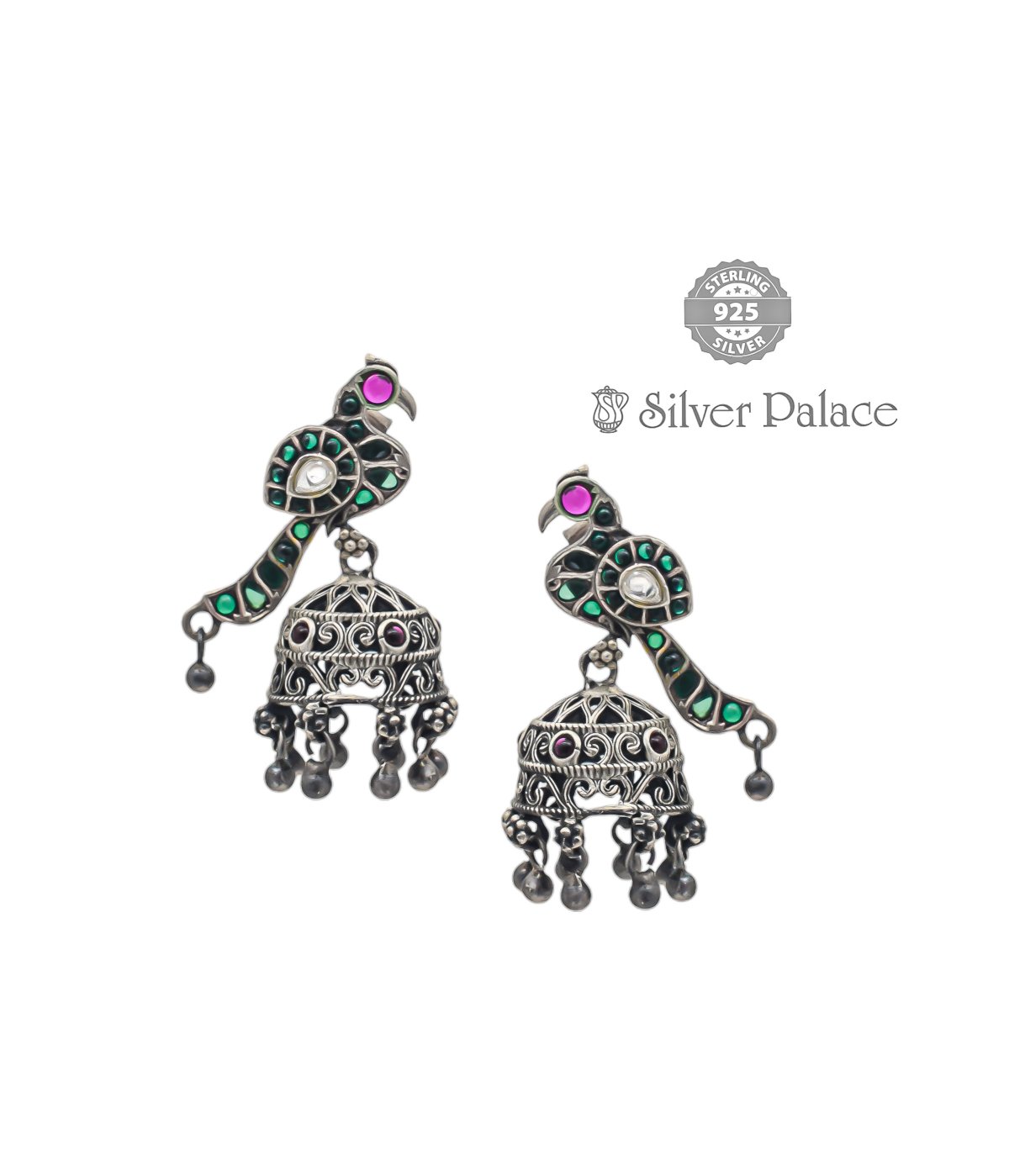 925 SILVER OXIDISED PEACOCK TOP JHUMKAS FOR GIRLS