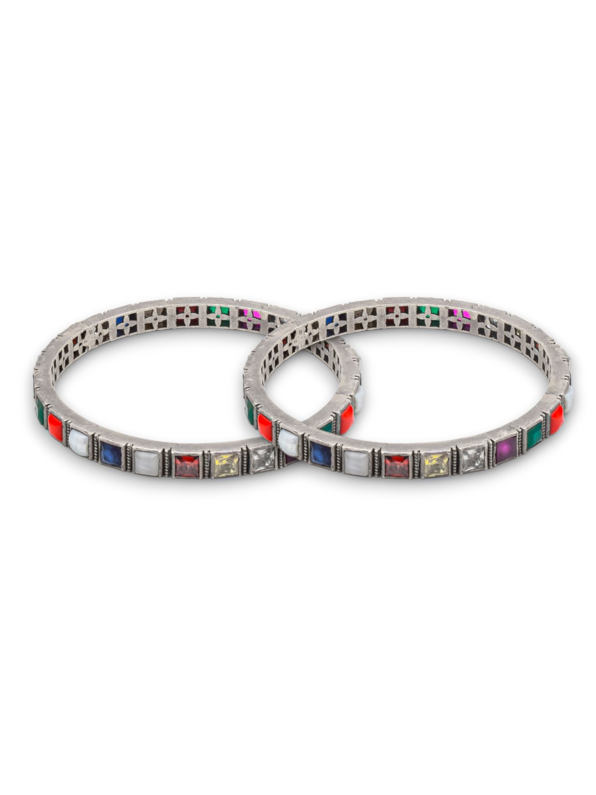 925 STERLING SILVER MANNJ COLLECTION NAVRATHNA STONE MULTICOLOUR BANGLES FOR WOMENS