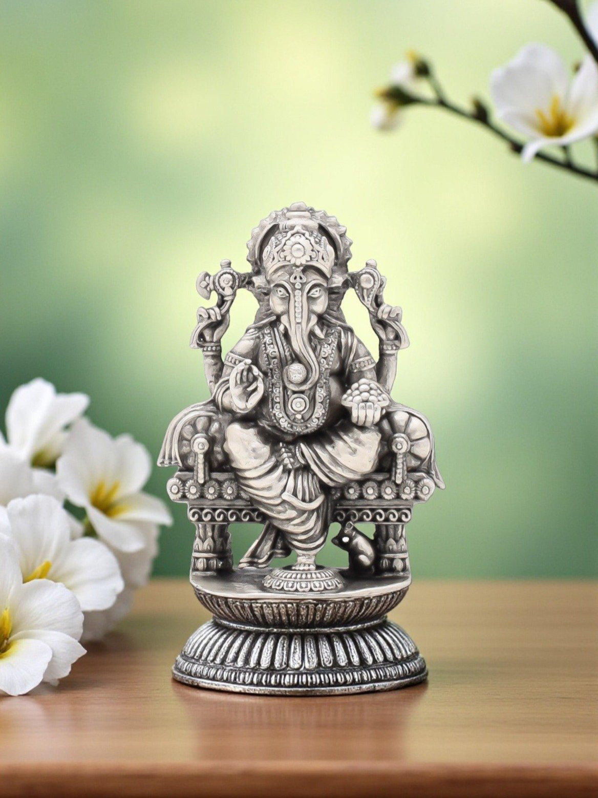 92.5 OXIDISED SILVER LORD GANESH IDOL WITH UNCUT RUBY COLOUR STONE