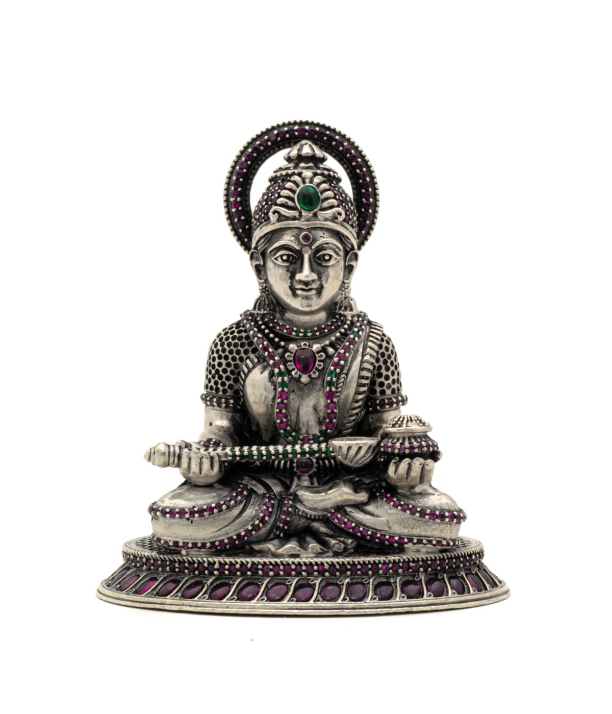 ANTIC FINISH 925 SILVER ANNAPOORANI  LC STONE IDOL WITH RUBY EMERALD 