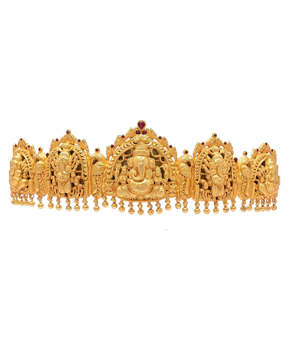 GOLD POLISHED GANESH DESIGN WAISTCHAIN WITH GOLD BEADS