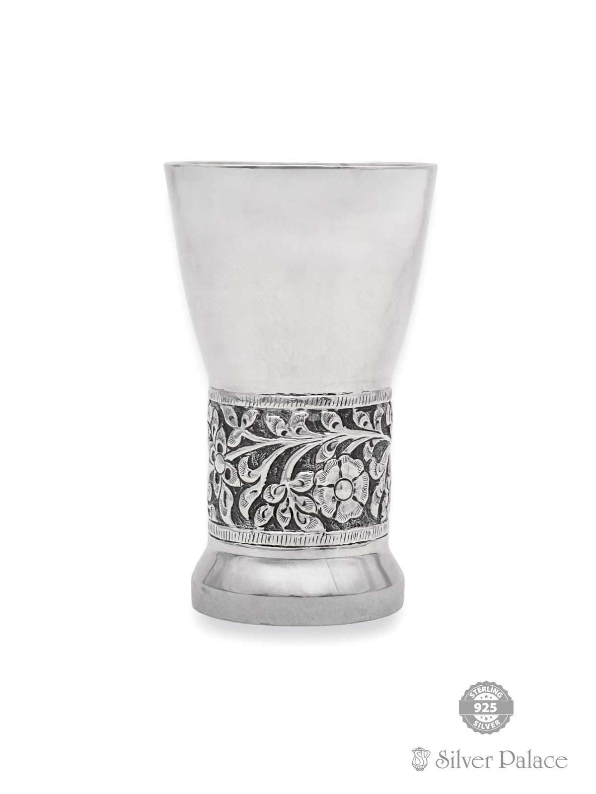 925 OXIDISED SILVER FLORAL DESIGN TUMBLER FOR DAILY USE 
