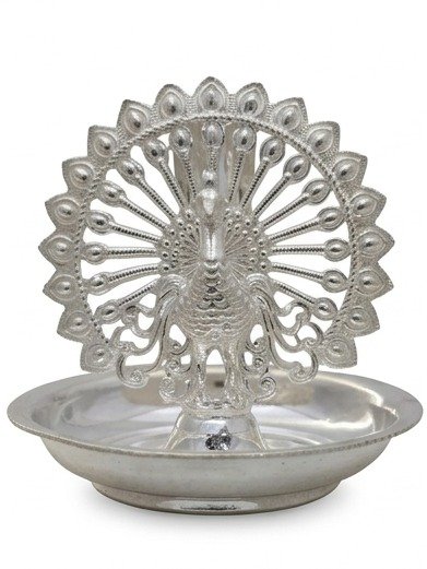 925 SILVER AGARBATHI STAND WITH PEACOCK MOTIF FOR POOJA ROOM