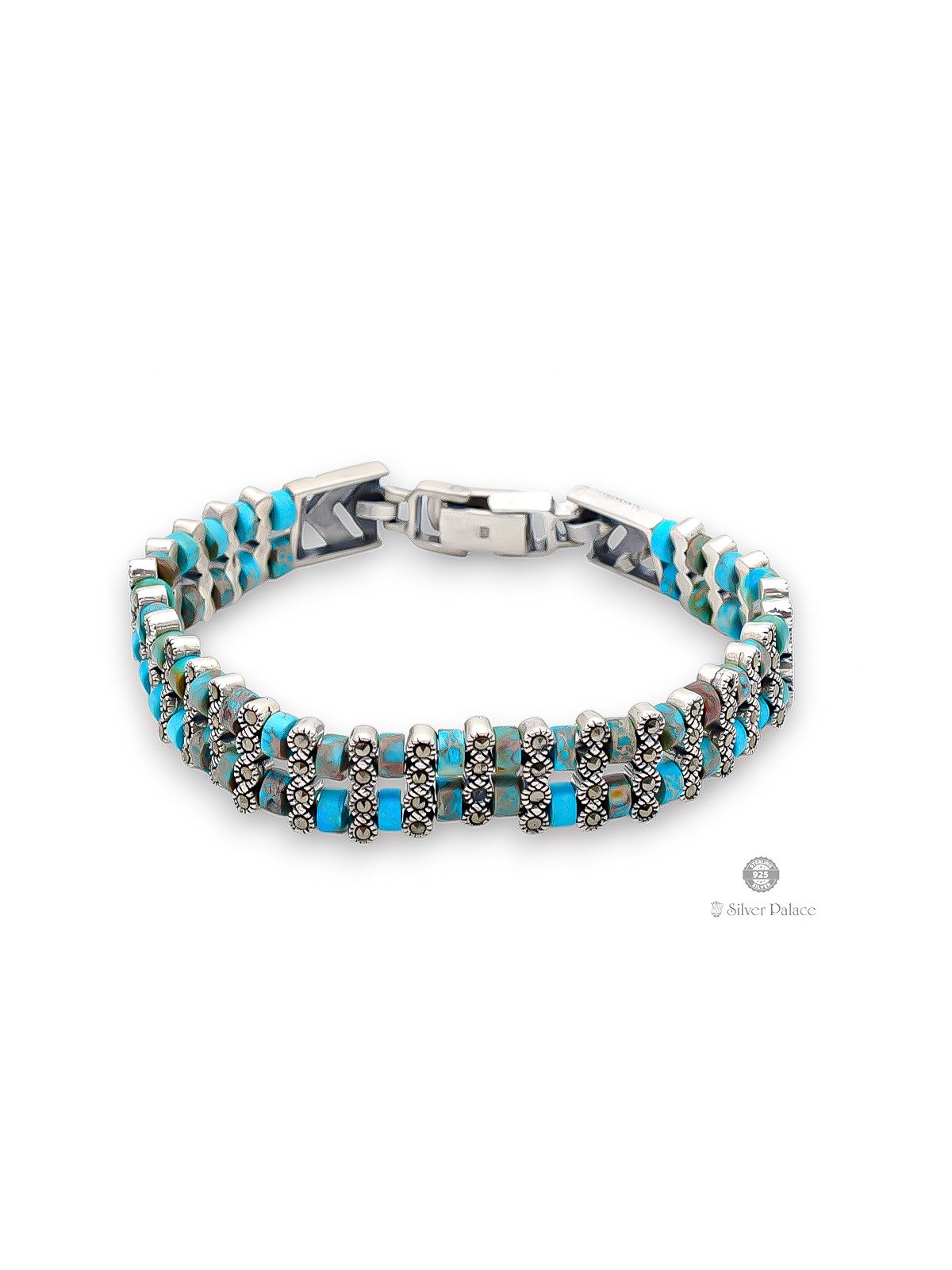925 SILVER BLUE BEADS WITH MARCA BRACELET FOR LADIES PRITE COLLECTION 