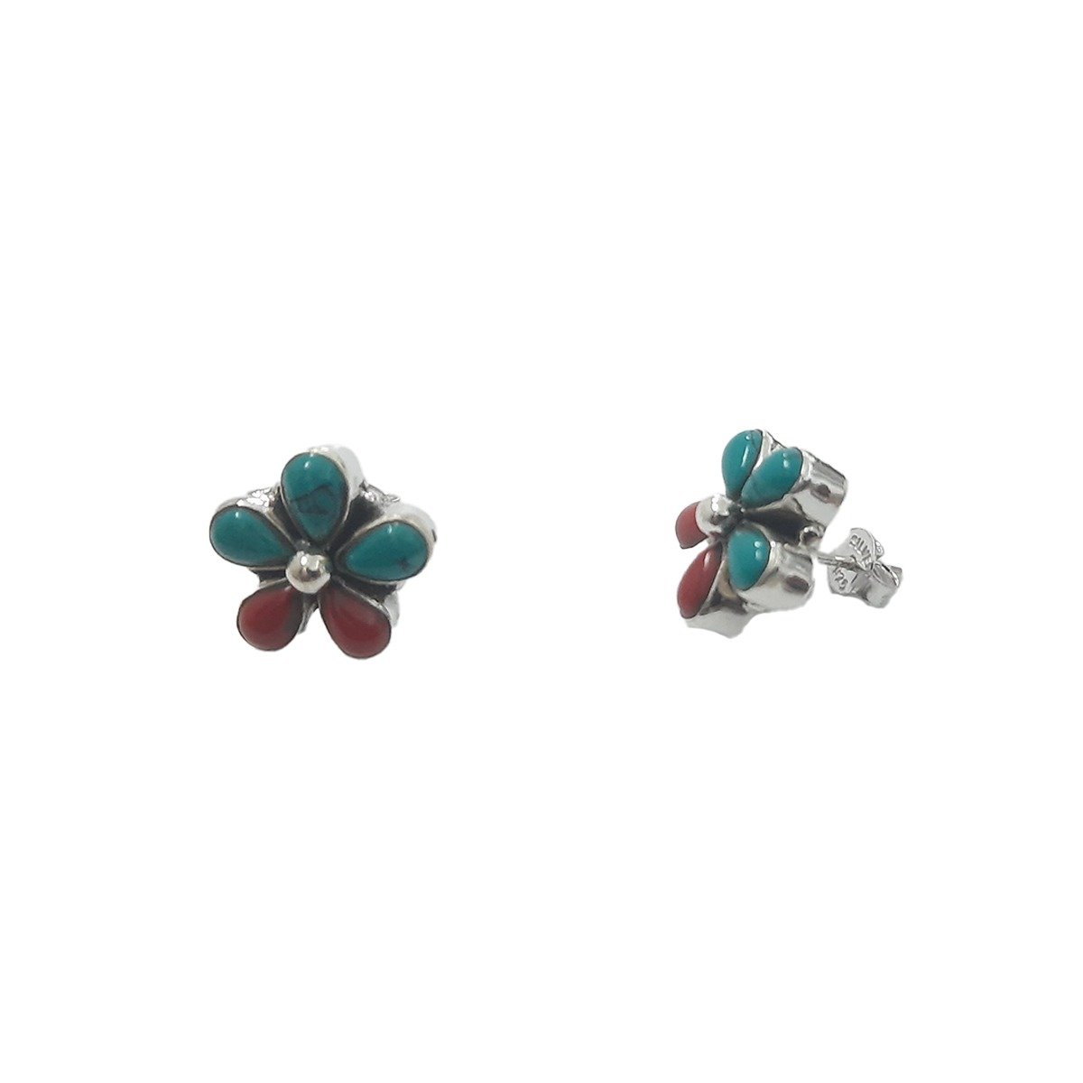 TURQUOISE CORAL STONE FLORAL EARRING IN SILVER