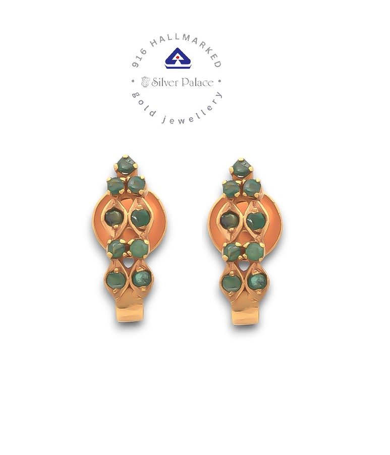 916 Gold With Kanche Collections  Green Stone Studded Earring For Girls