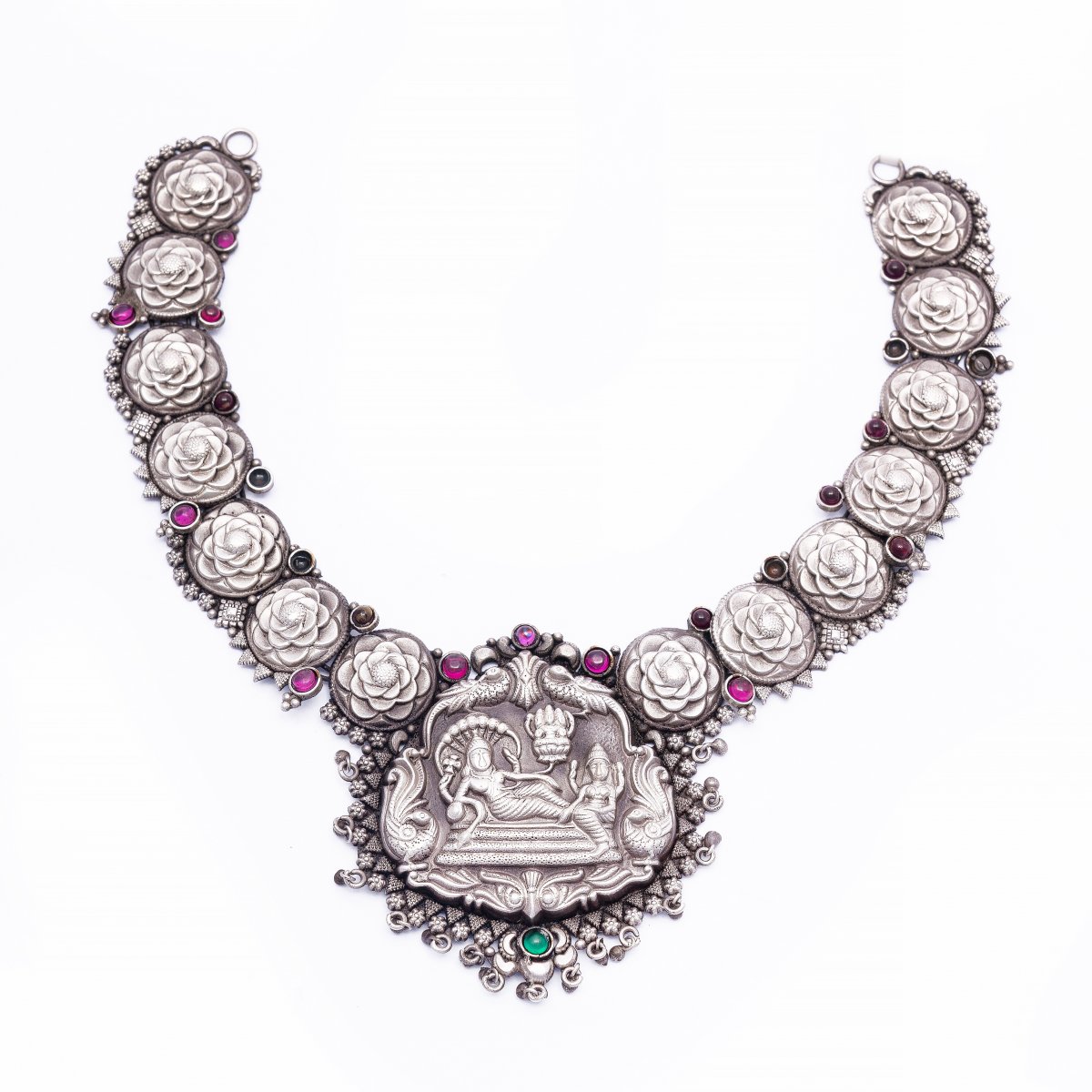92.5 SILVER TRADITIONAL TEMPLE JEWELLERY NECKLACE FOR WOMEN 