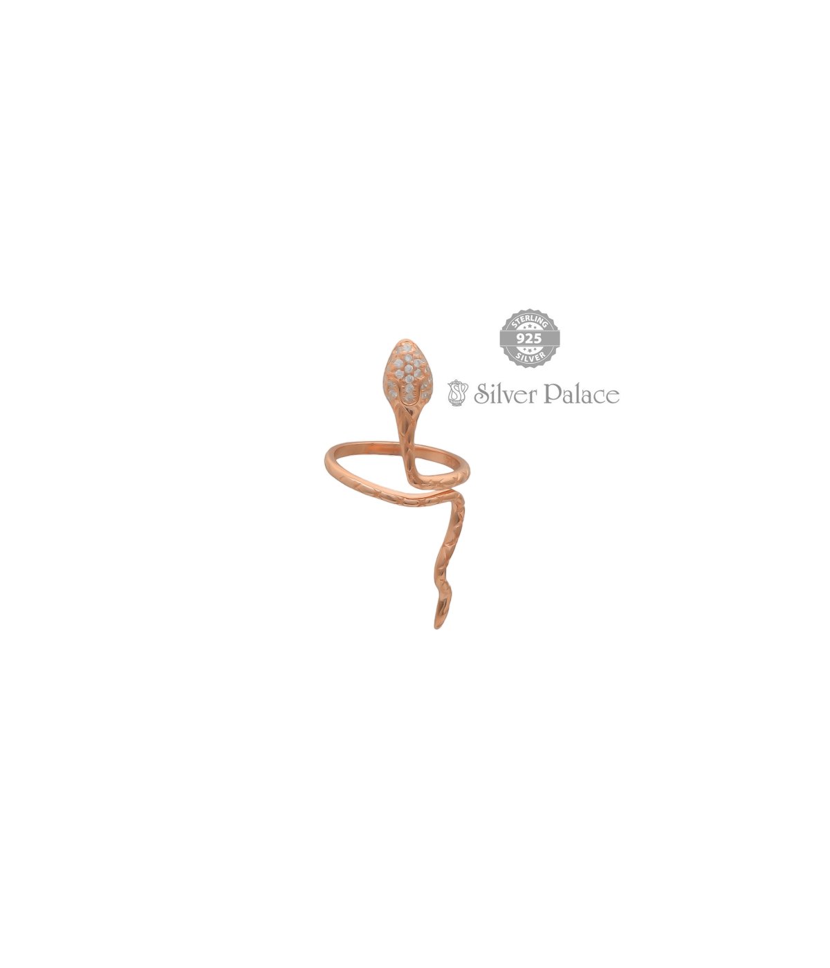 92.5 STERLING SILVER ROSE GOLD SNAKE DESIGN FINGER RING FOR WOMEN