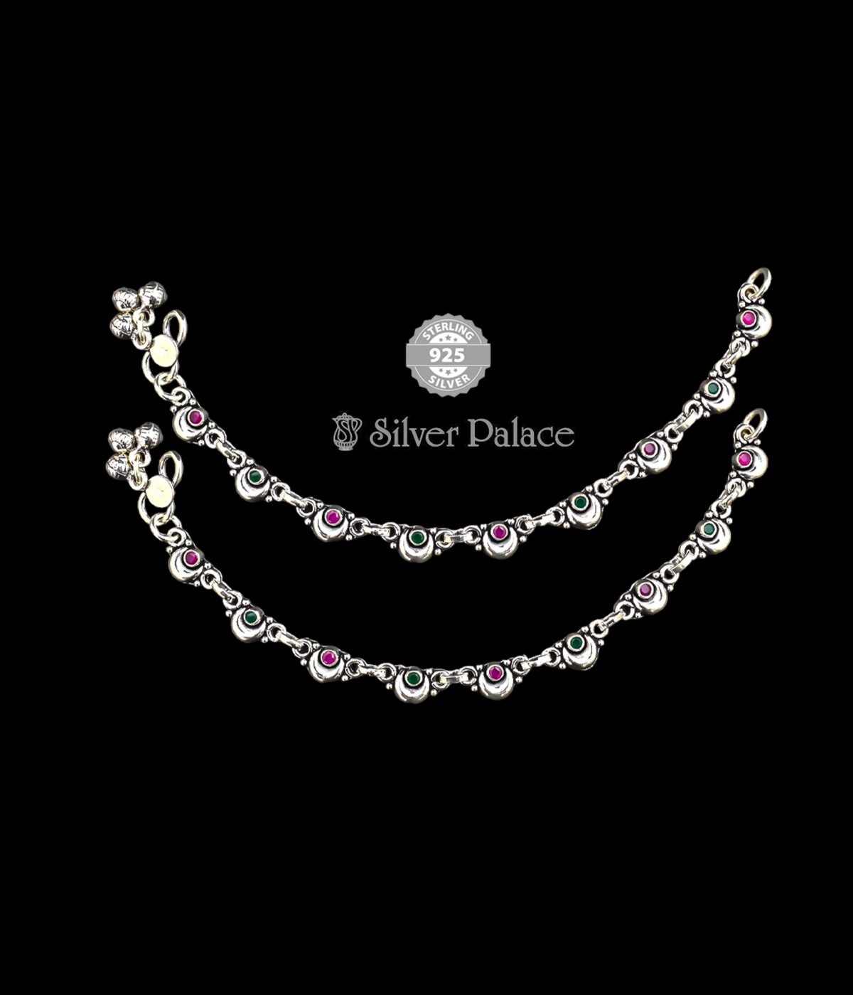 Indian Traditional Real Oxidized 925 Silver Neeth Collections CZ Anklets For Womens