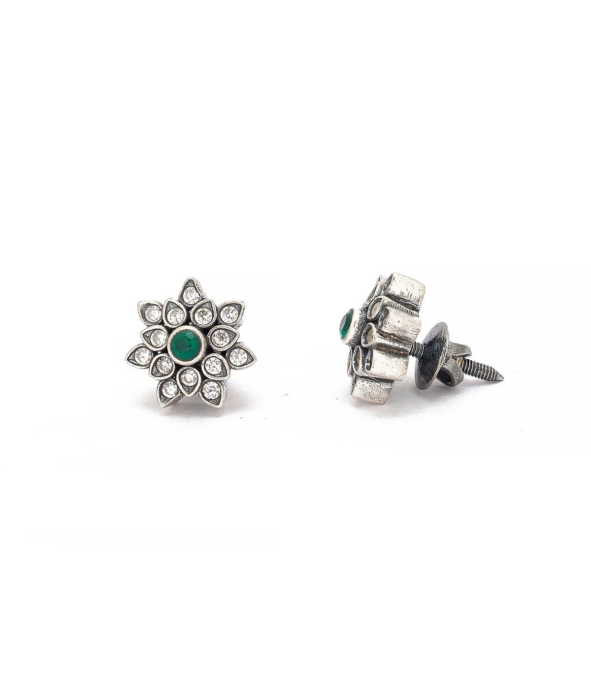FLORAL DROP SHAPE GREEN STONE STUDDED EARRINGS FOR GIRLS