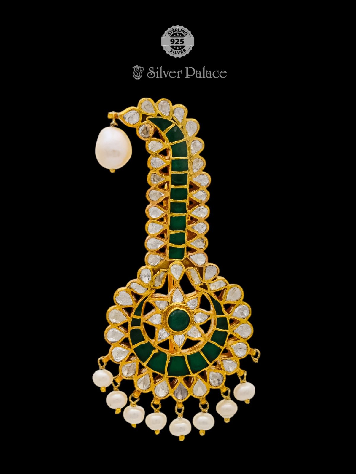 925 SILVER GOLD POLISH STONE & BEADS DESIGN HAIR PIN FOR GIRLS ANITE COLLECTION 
