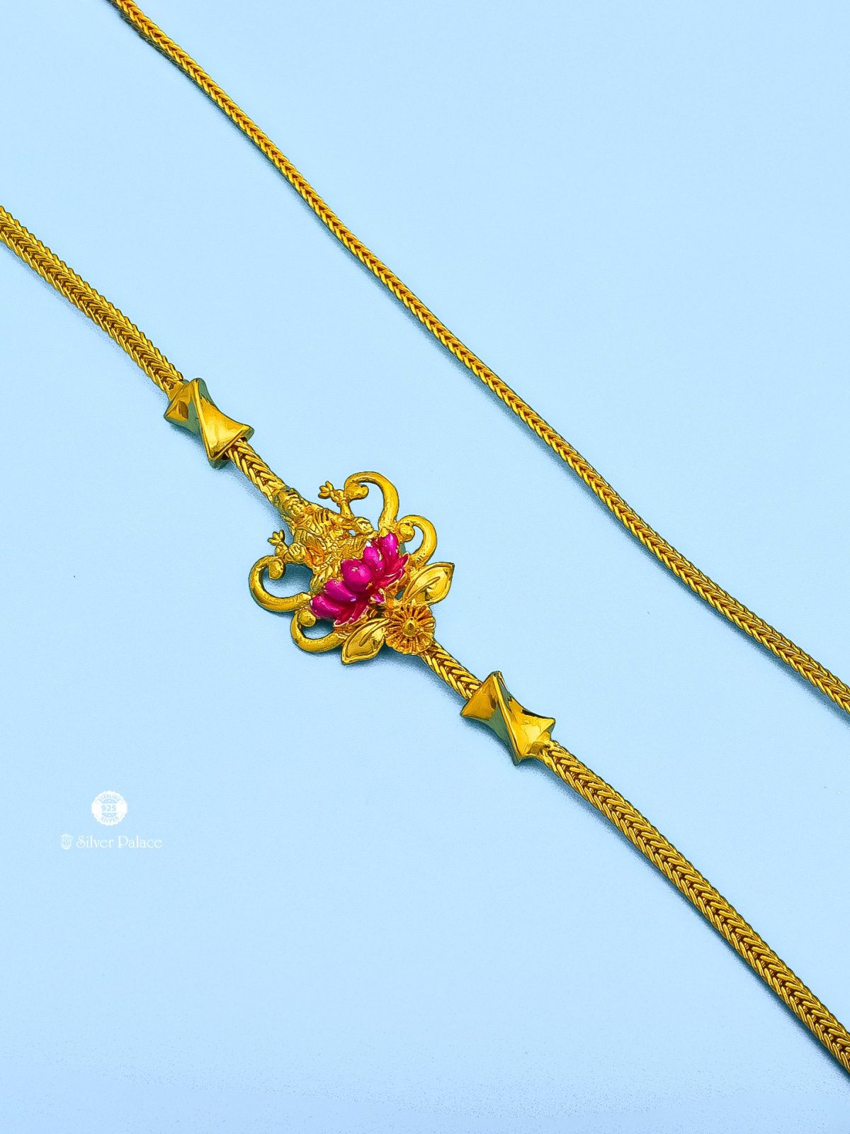 925 SILVER GOLD POLISH LAKSHMI WITH ENAMEL LOTUS MUGAPPU CHAIN FOR GIRLS ANITE COLLECTION 