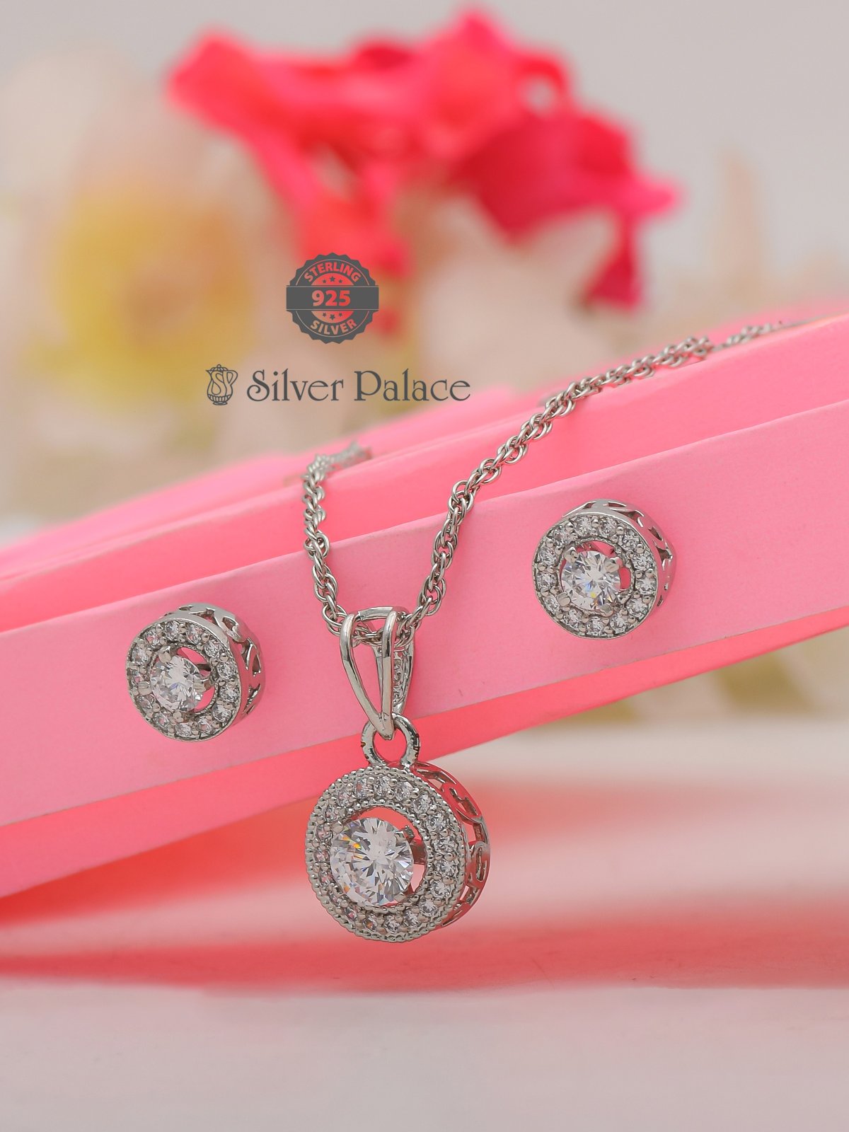 925 Sterling Silver Puya Collections White Stone Pendants Set For
