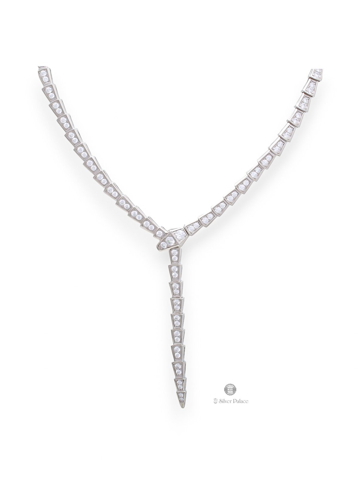 Sterling Silver Snake Design White Stone Chain For Girls Puya