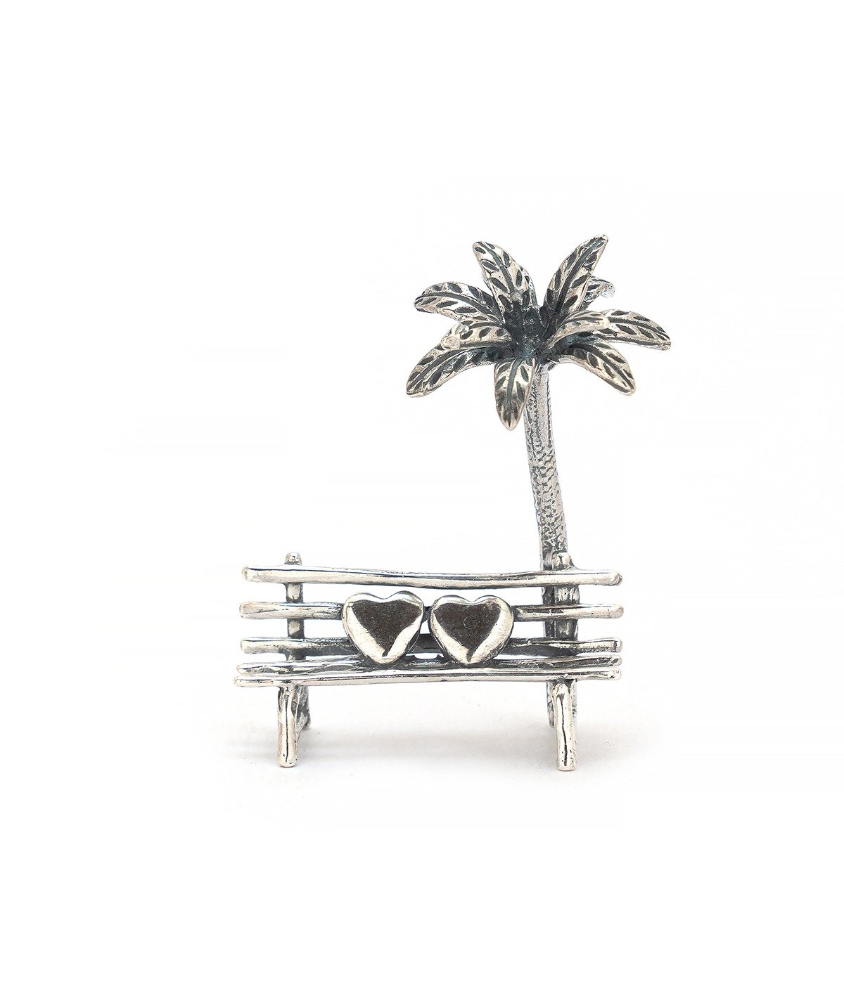 92.5 STERLING SILVER  MINIATURE COCONUT TREE AND WOODEN BENCH FOR GIFT