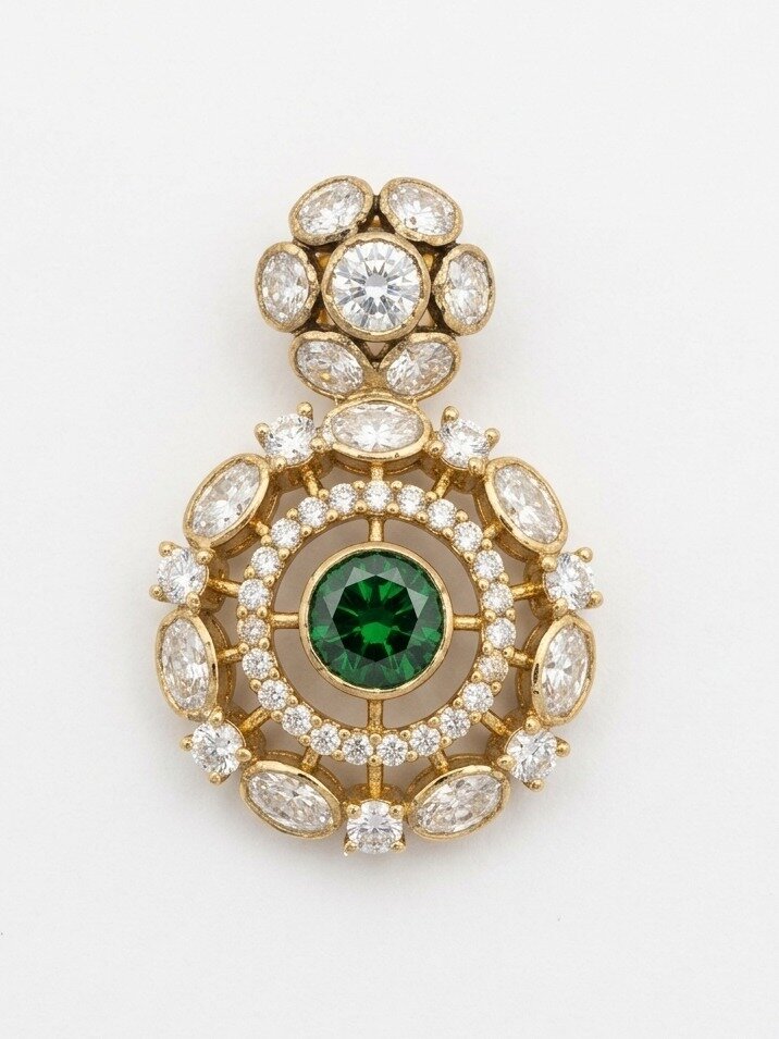 925 SILVER GOLD POLISHED VICTORIAN STYLE PENDANT FOR WOMEN ANITE COLLECTION 