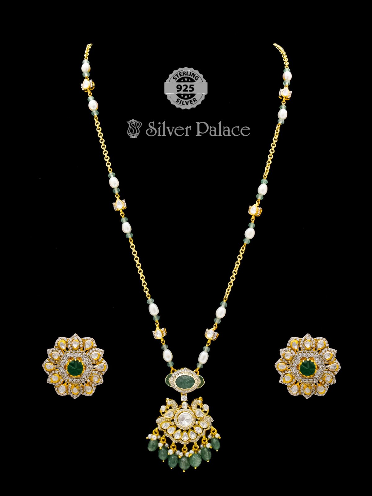 925 SILVER GOLD POLISH PEACOCK WITH WHITE STONE NECKLACE FOR GIRLS ANITE COLLECTION 
