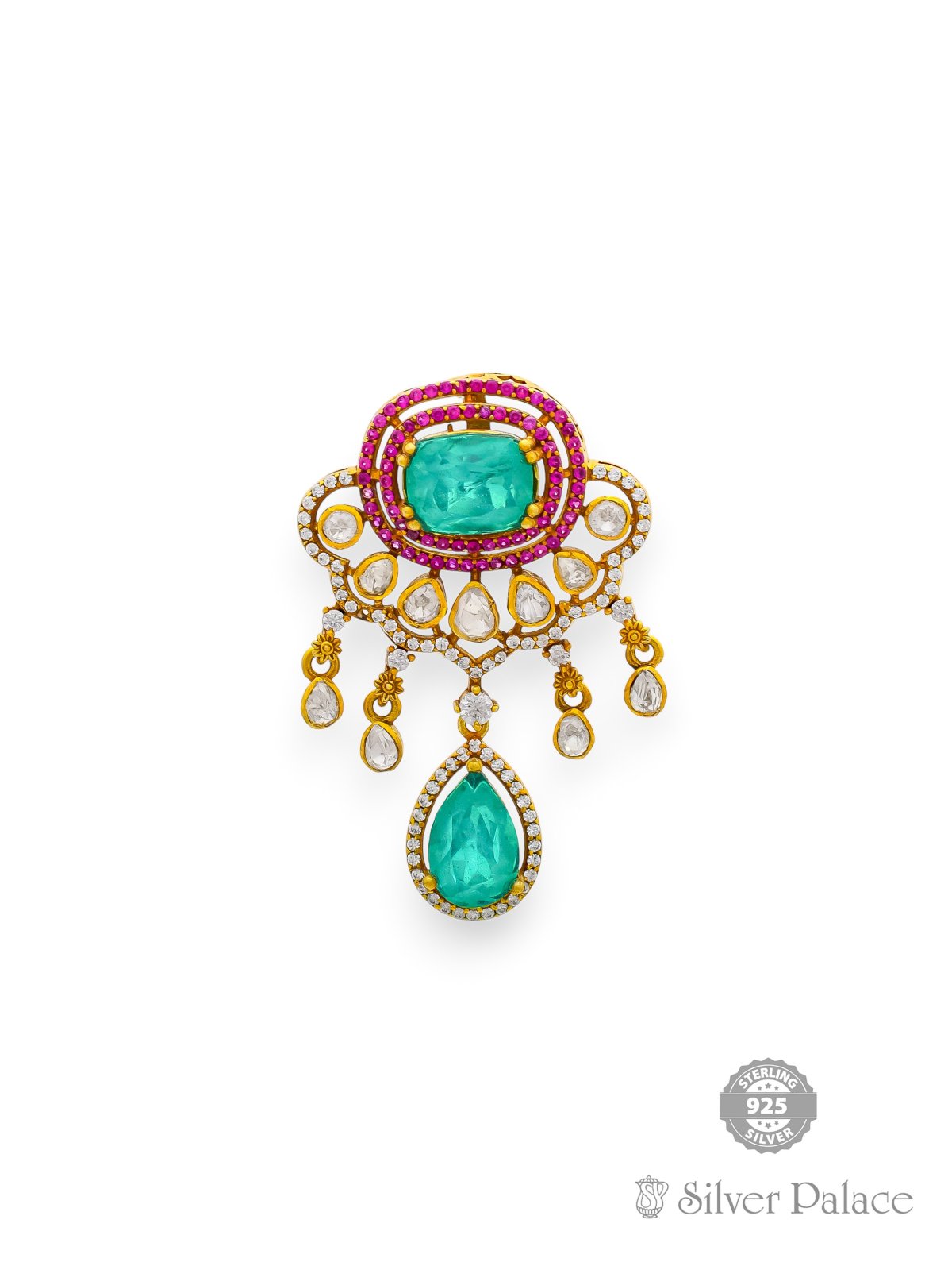 925 SILVER GOLD POLISHED VICTORIAN DESIGN PENDANT FOR LADIES ANITE COLLECTION 