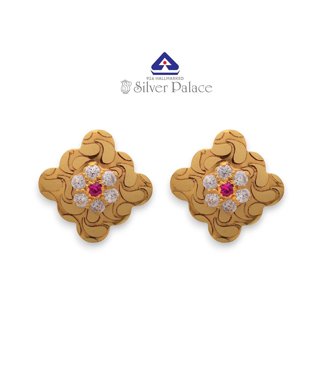 Pure Gold 916 purity Kanche Collection Ear studs for Daily wear