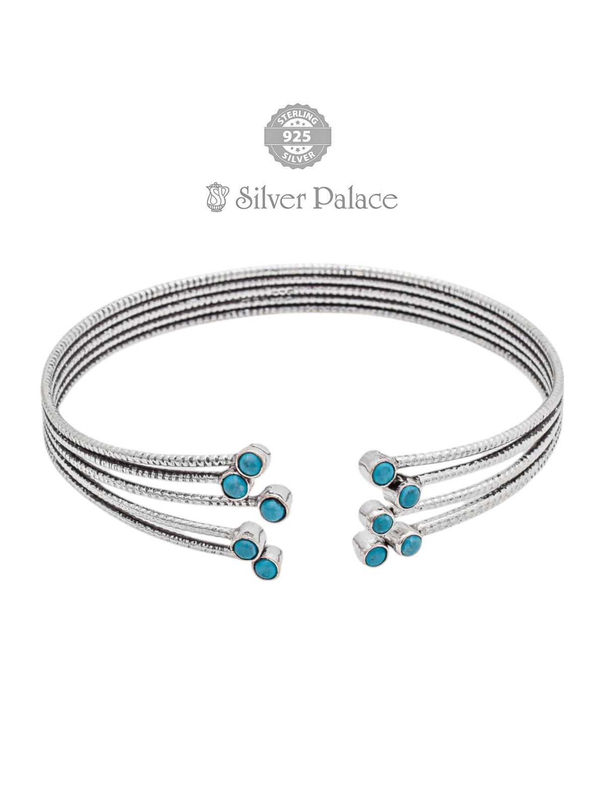 925 Oxidised Silver Blue Stone Open Cuff Kada for Women Neeth Collection