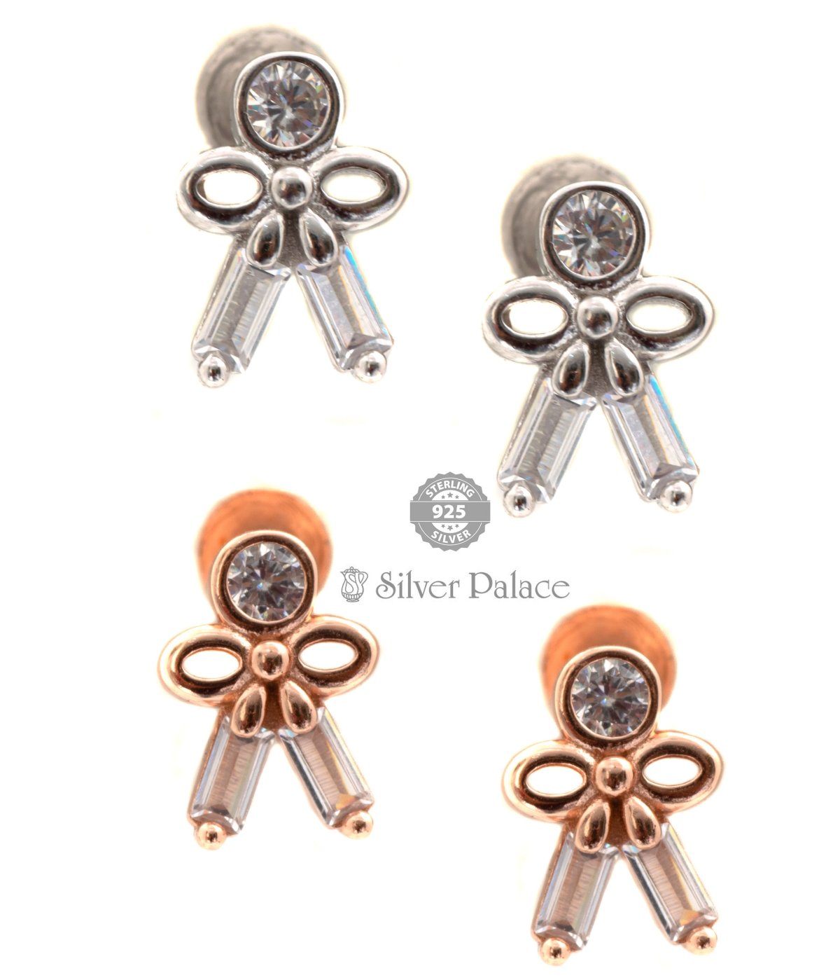 925 Silver  Solitaire Doll Design Studs Earrings for Women & Girls
