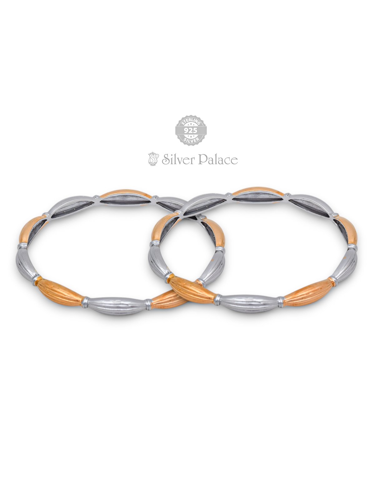 925 Sterling gold polish Silver Dual-Tone Textured Beaded Bangles for Women anite collection 