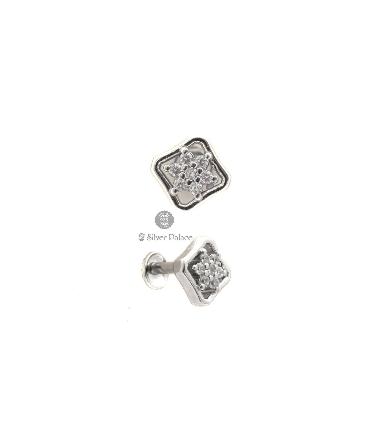 925 Silver Titsy Bitsy Collection Solitaire SQUARE Flower  Earrings for Women & Girls