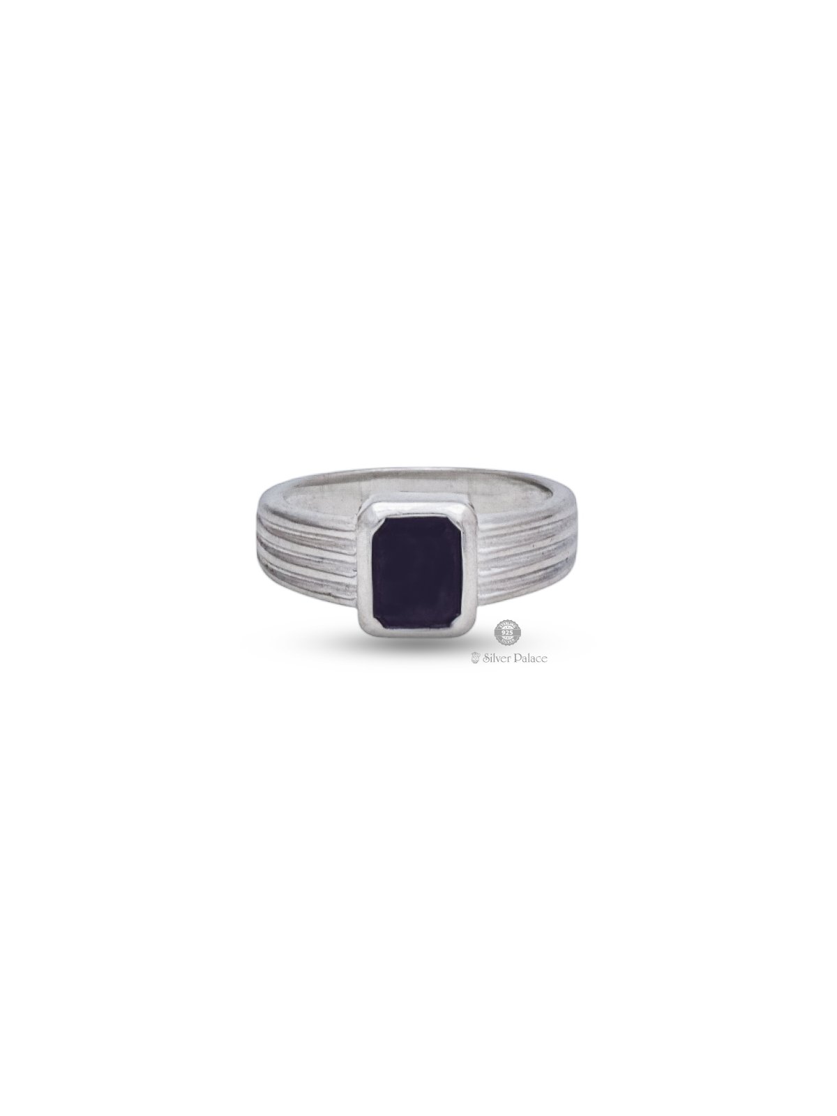 925 Sterling Silver Line Design Black Stone Rashi Ring For Men And