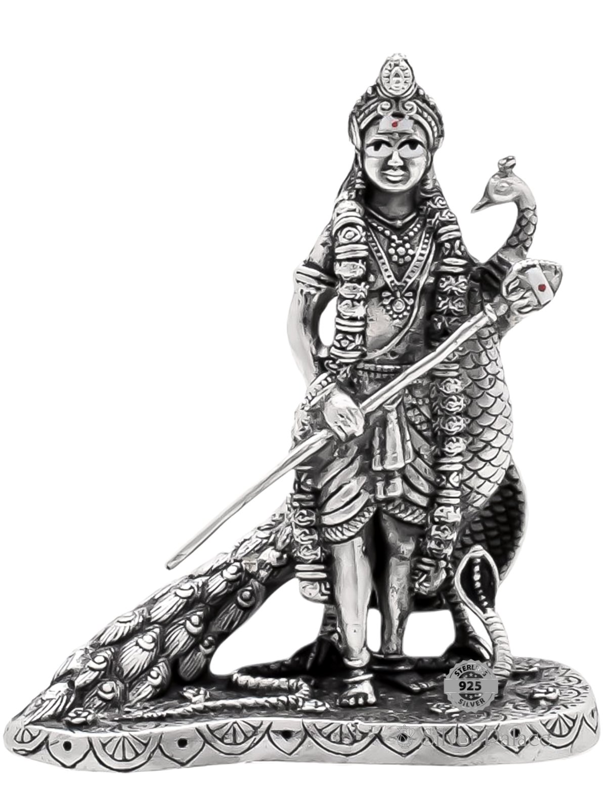 925 STERLING SILVER MURUGAN SWAMY WITH PEACOCK IN ANTIC FINISH 