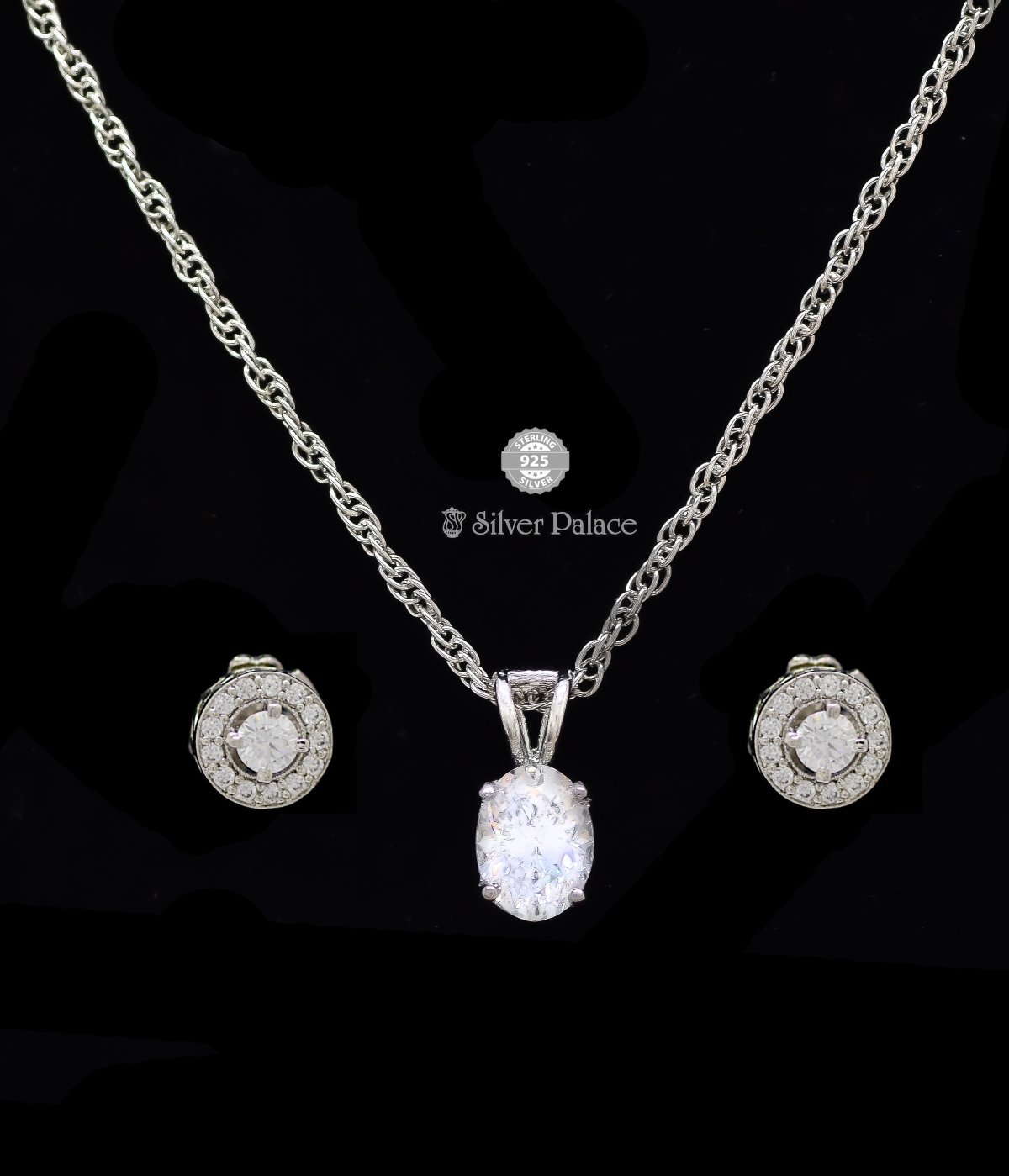  925 Sterling Silver Puya Collections CZ Stone Studded with pendant sets   for  girls