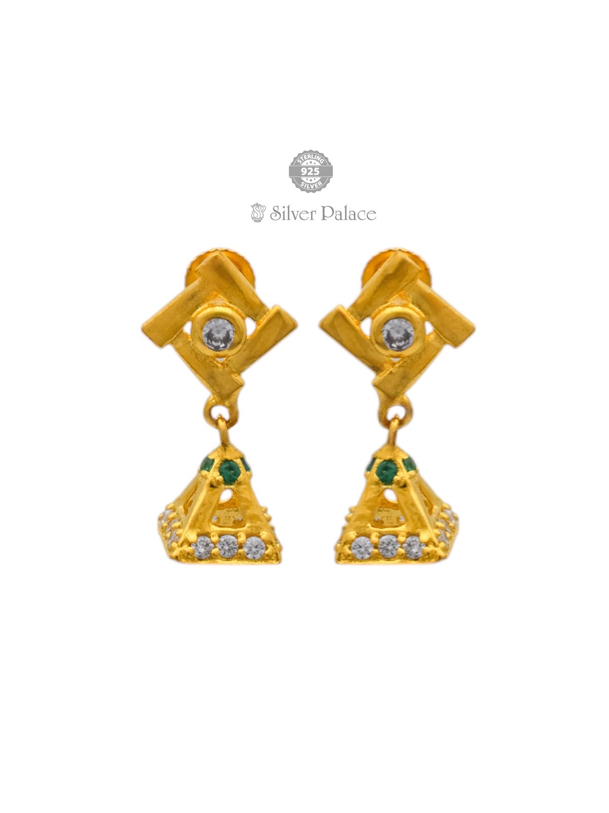 925 SILVER GOLD POLISHED TRIANGLE SHAPE JHUMKI FOR GIRLS ANITE COLLECTION