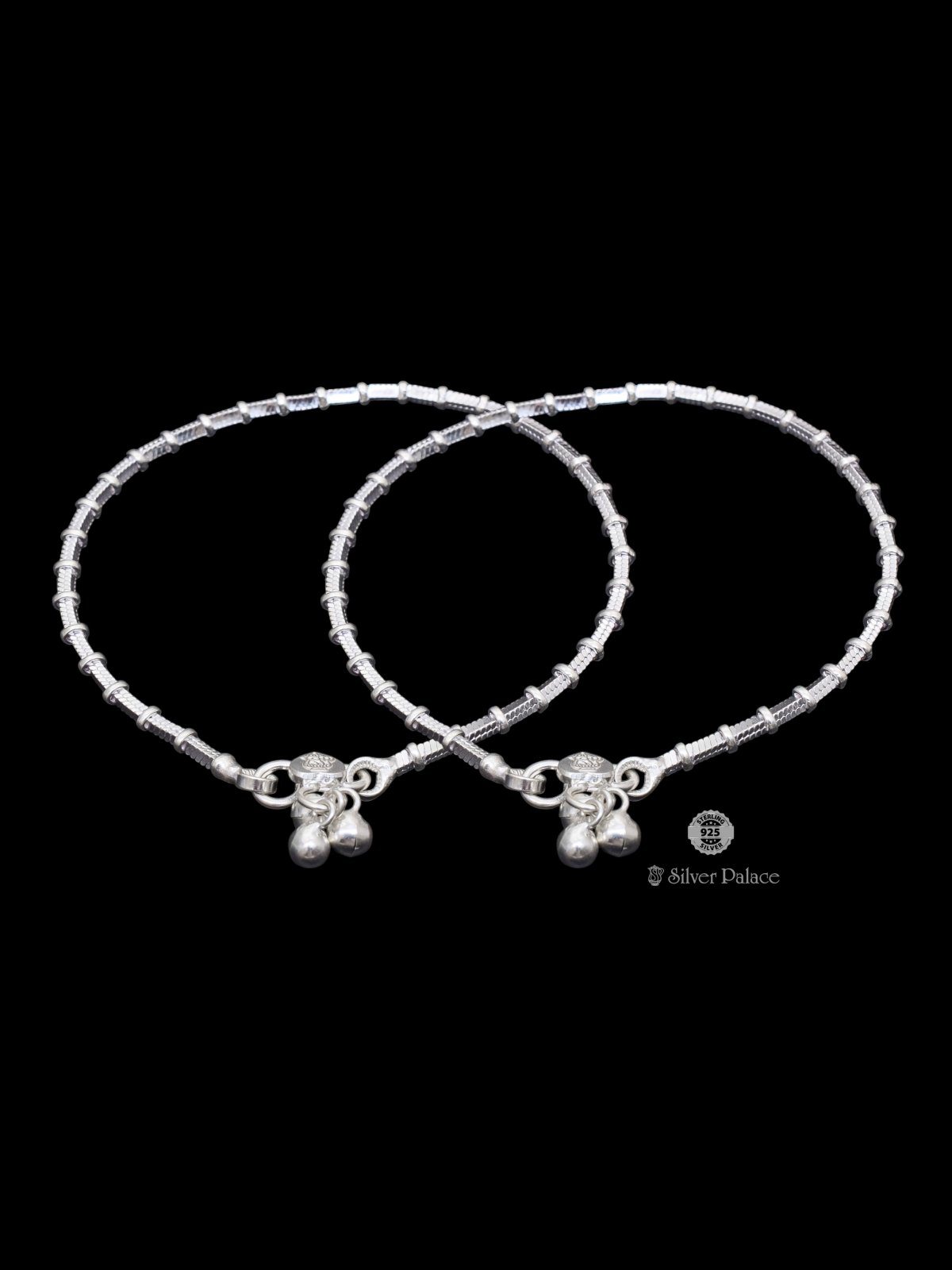 925 STERLING SILVER PLAIN AND BEADS DESIGN ANKLETS FOR GIRLS 