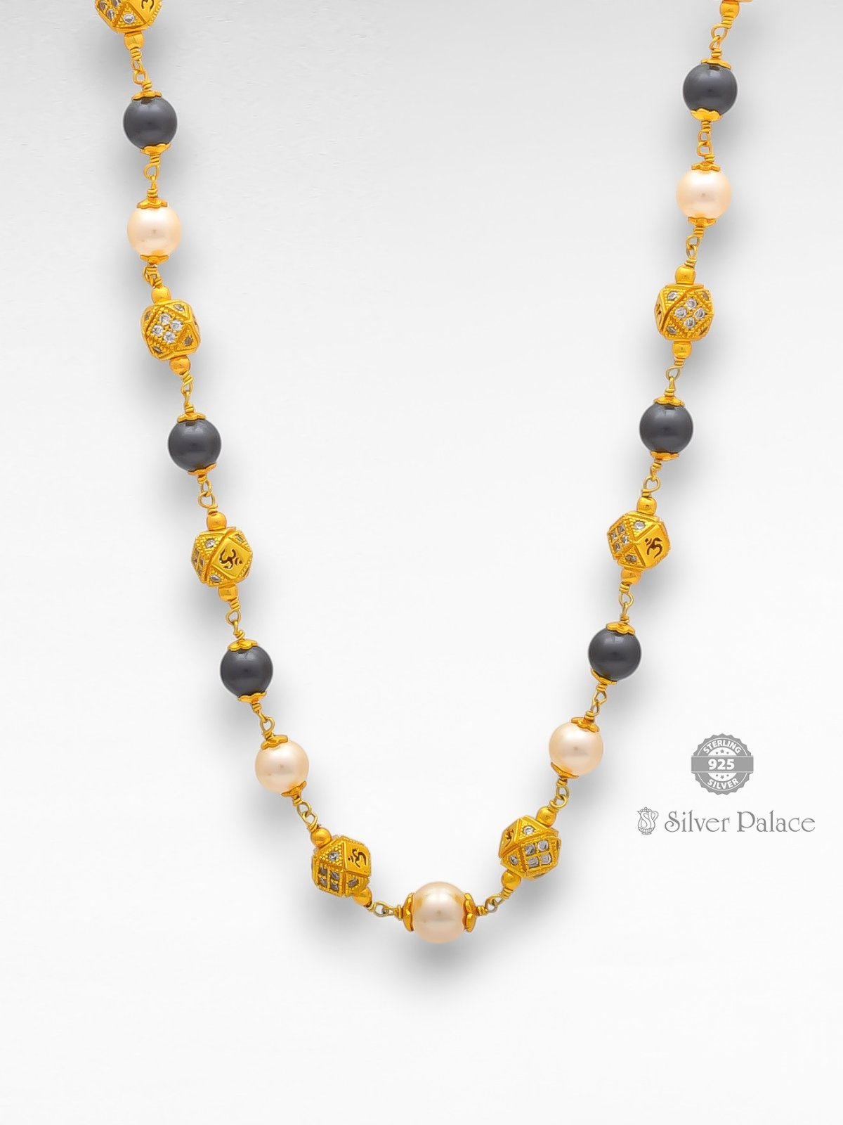 925 SILVER GOLD POLISHED PEARLS DESIGN MALAA FOR LADIES ANITE COLLECTION 