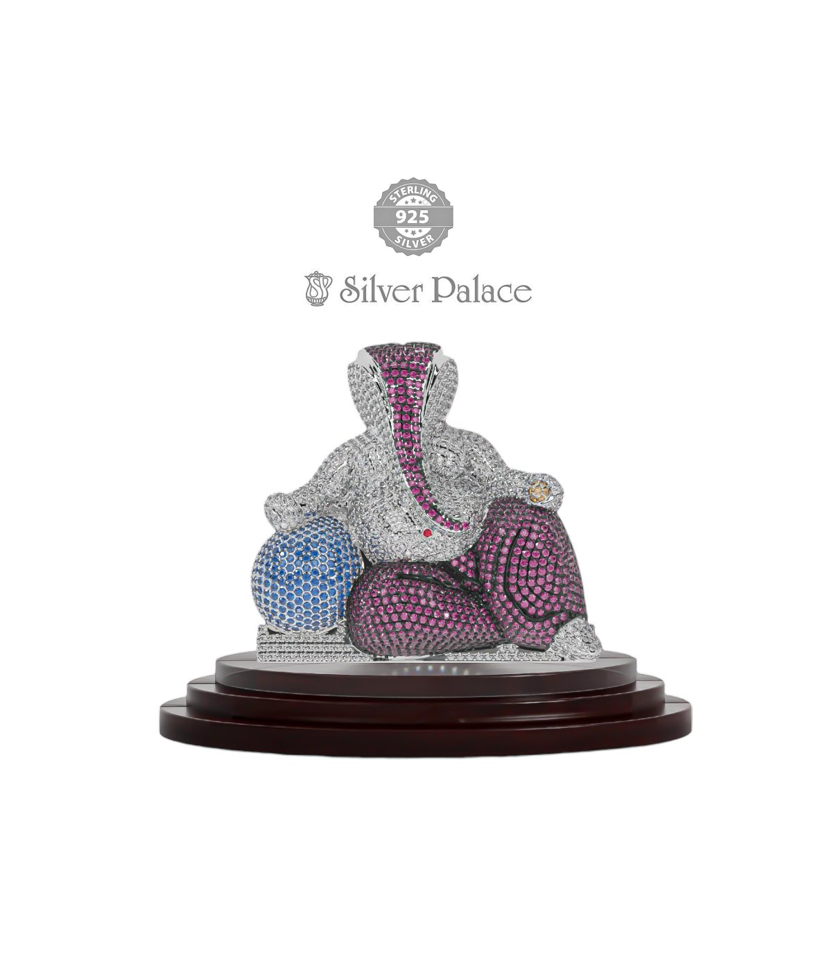 925 STERLING SILVER NIHAL COLLECTION PINK STONE GANESHA IDOL FOR POOJA