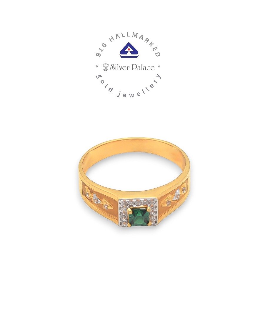 Kanche Collections Square shape Design & CZ ,Green Stone Studded With Gold RING For Mens & Boys