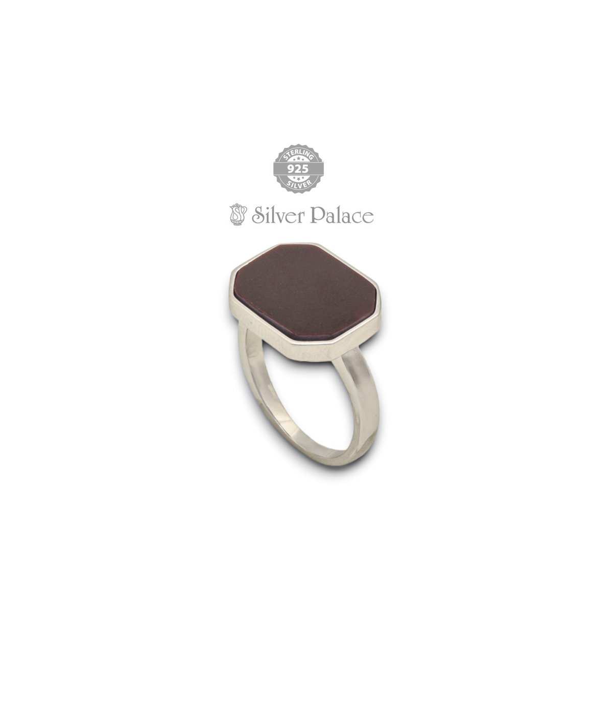 92.5 PURE SILVER FINGER RING WITH BROWN STONE HEXAGON SHAPE FOR WOMENS