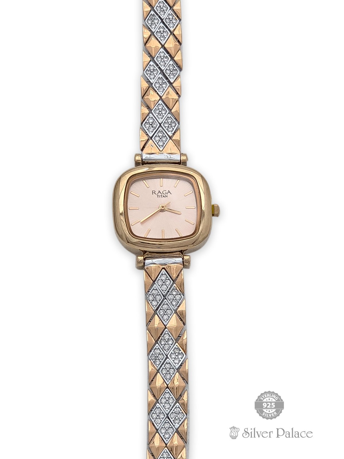 925 STERLING SILVER 2-TONED SQUARE DIAL WATCH FOR GIRLS 