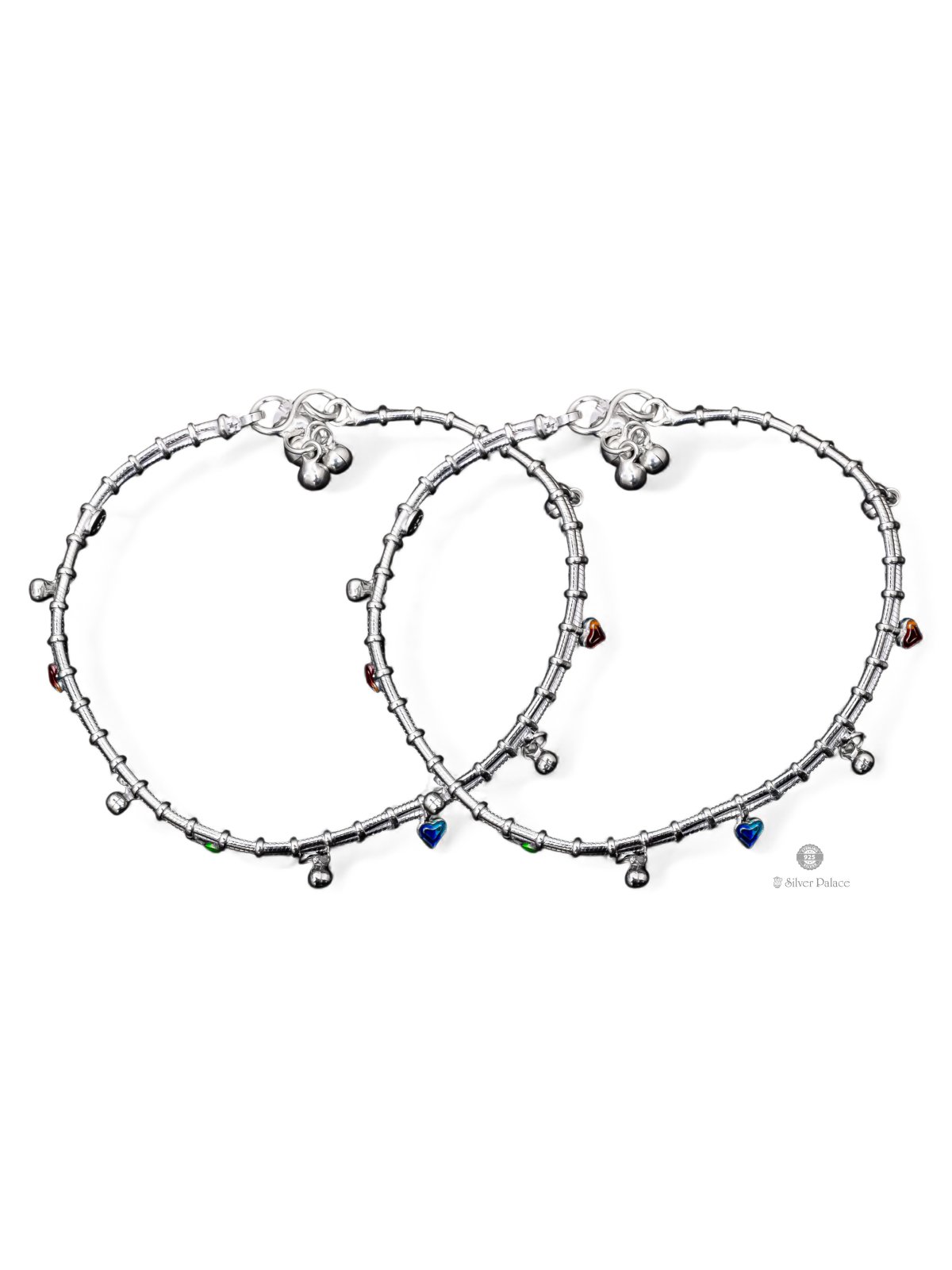 925 STERLING SILVER BEADS WITH HEART ENAMEL DESIGN ANKLETS FOR LADIES 