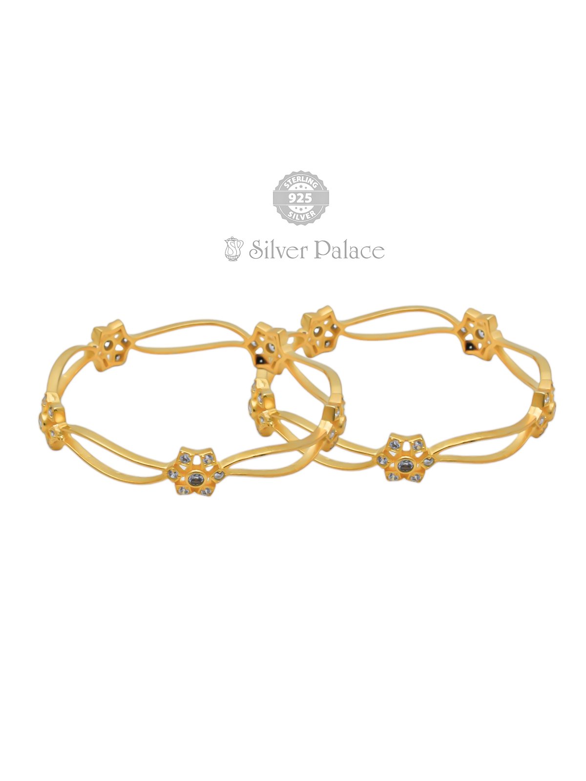 92.5 STERLING SILVER ANITE COLLECTION GOLD POLISHED FLOWER BANGLES FOR WOMEN