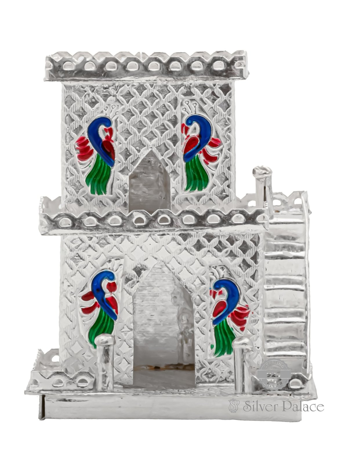 92.5 Sterling Silver Enamel Home For Pooja Decorations