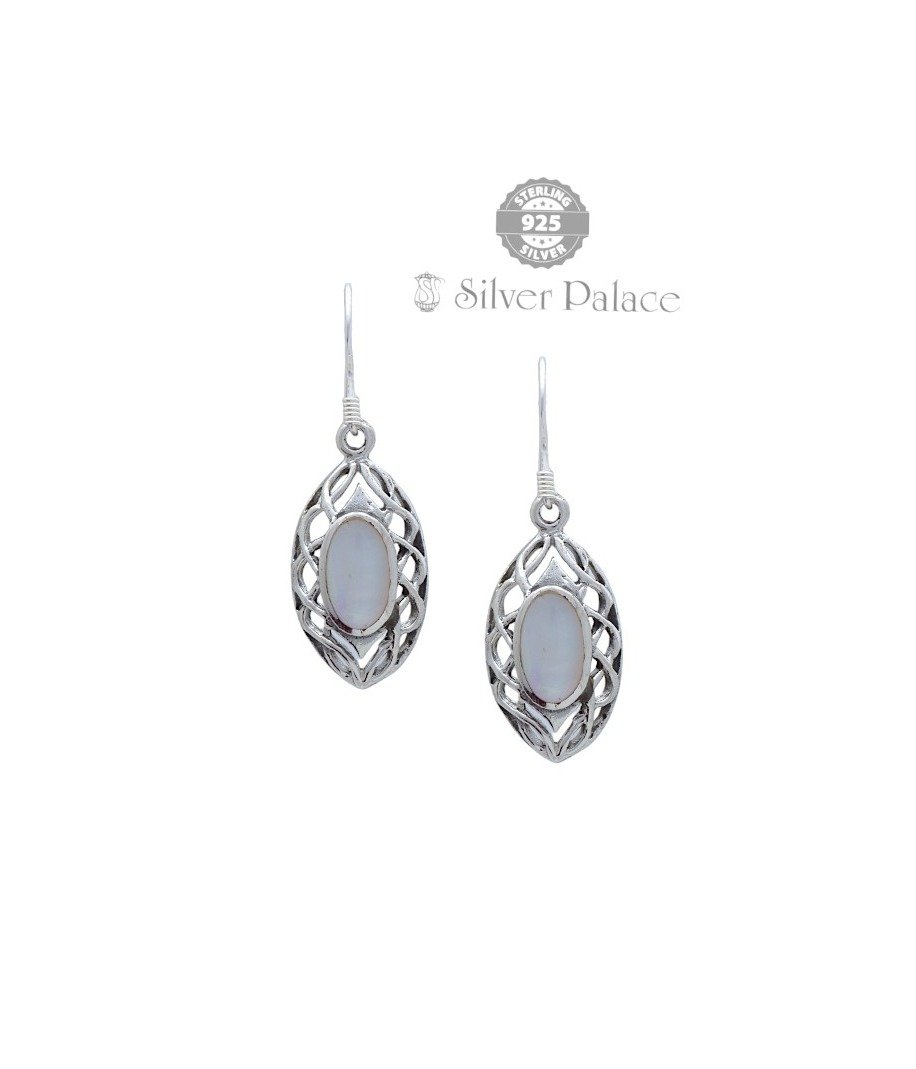 Rainbow Moonstone Solid 925 Sterling Silver Dangle Earrings For Trishe Collection
