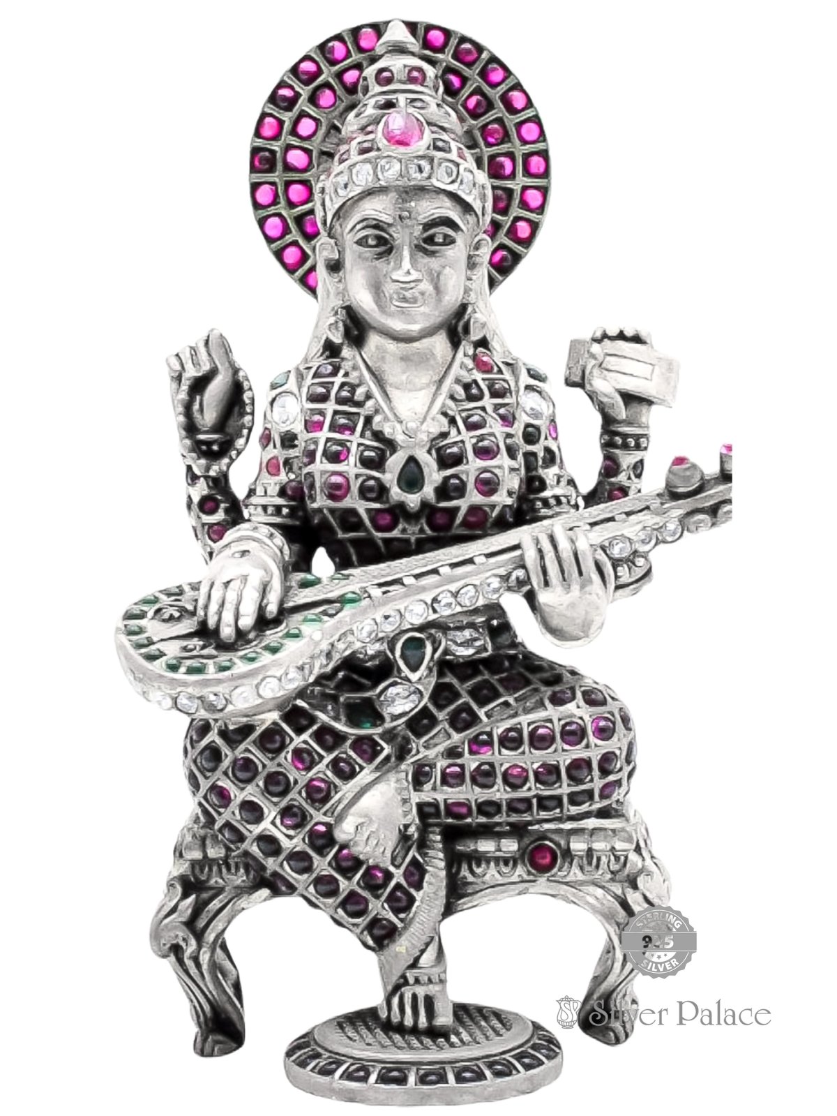 92.5 SILVER OXIDISED LC STONES SARASWATHI IDOL