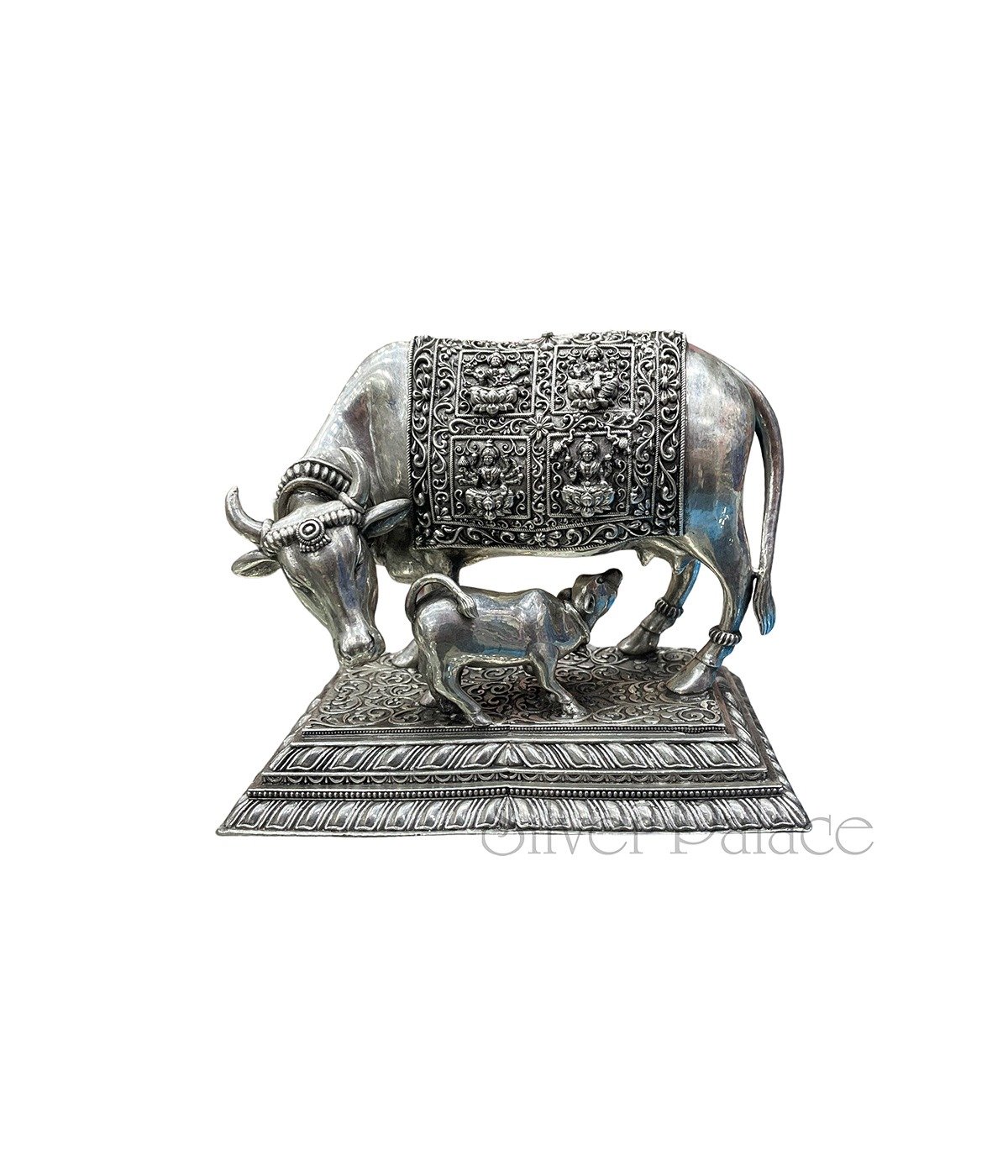92.5 Oxidised Silver Kamadhenu Cow Statue - Silver Palace