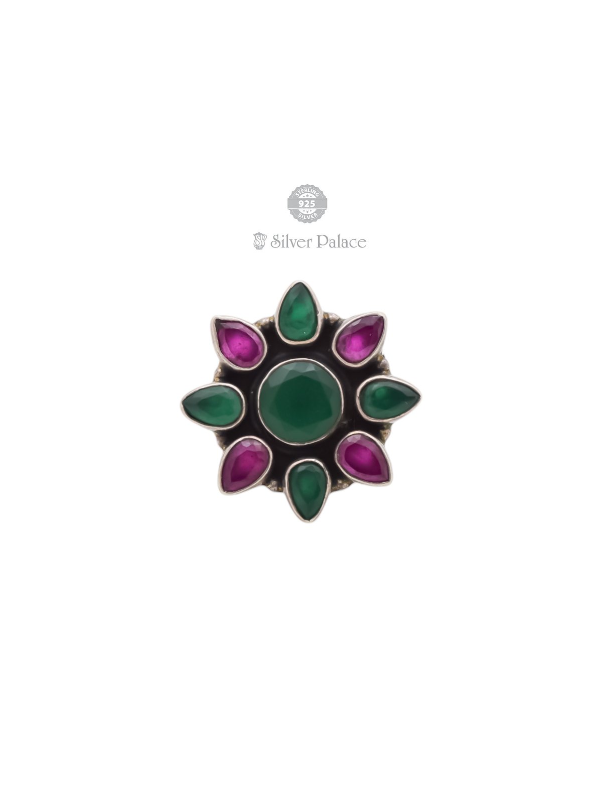 925 PURE SILVER MANNJ COLLECTION CUT STONE FLORAL WOMEN ANTIC SILVER RING