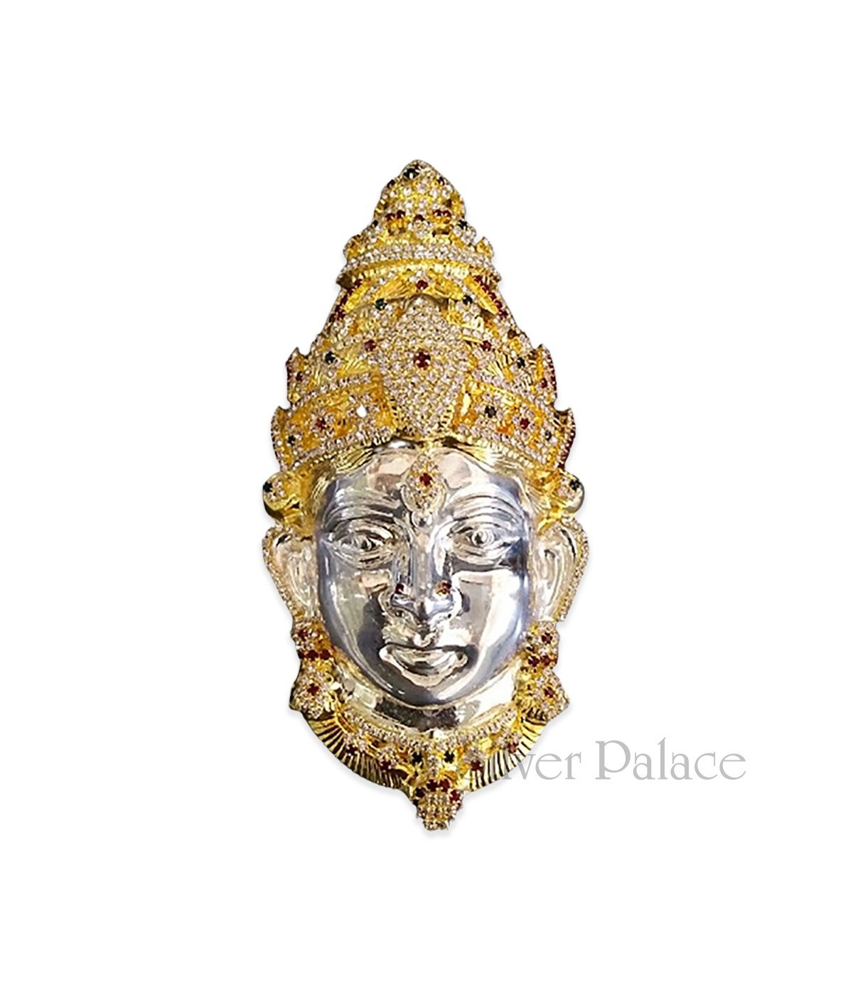 925 SILVER GOLD POLISHED AMMAN FACE WITH CUBIC ZIRCONNIUM STUDDED JEWELLERY
