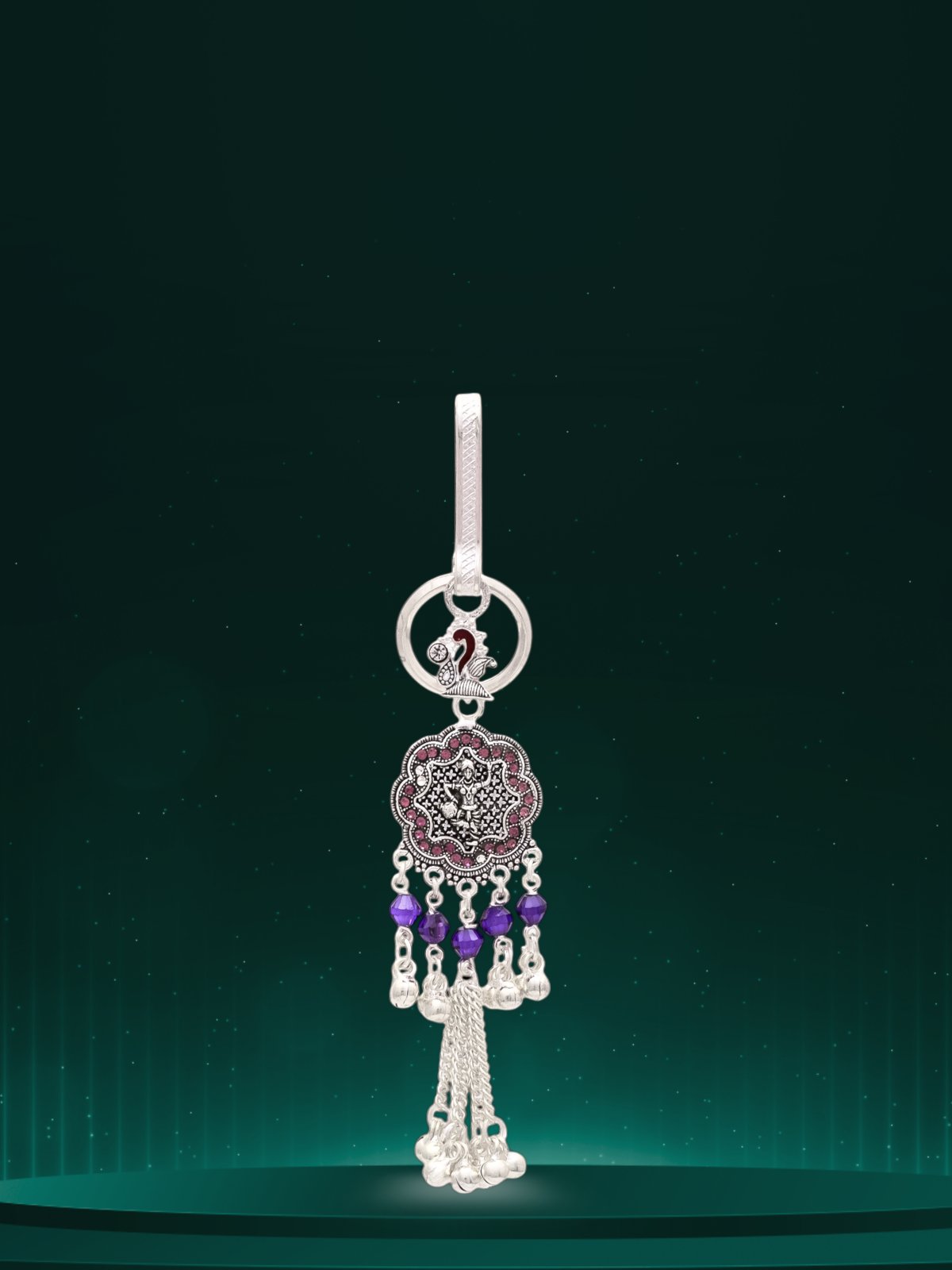 FINE SILVER ENAMEL WITH SILVER BEADS HIP KEY RINGS FOR SAREE