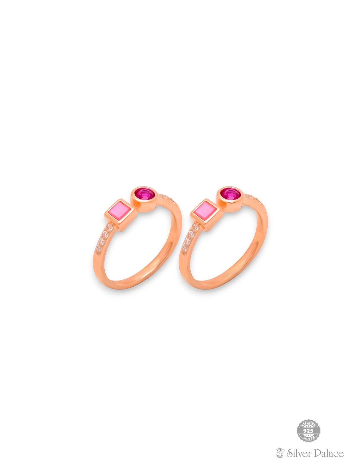 925 SILVER ROSE GOLD POLISHED ROUND SHAPE RED STONE TOE RING FOR GIRLS SHEYA COLLECTION 