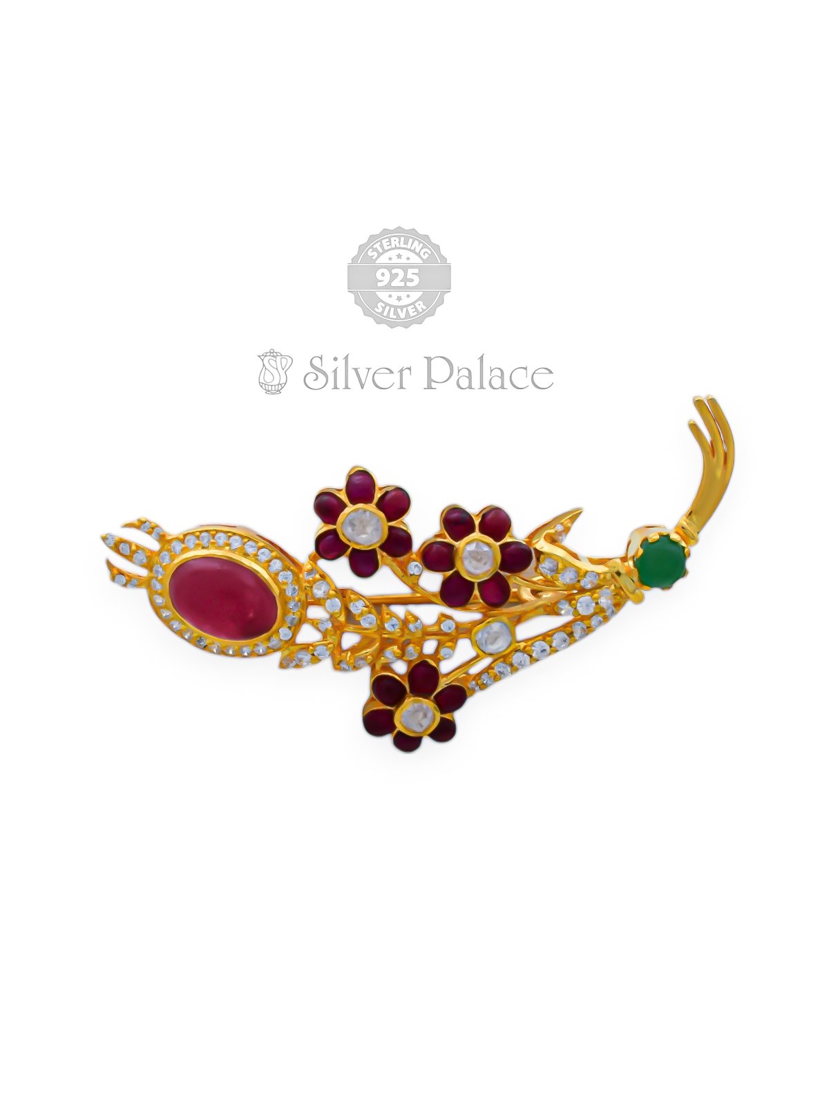 92.5 Sterling Silver gold polished floral design women brooches anite collection