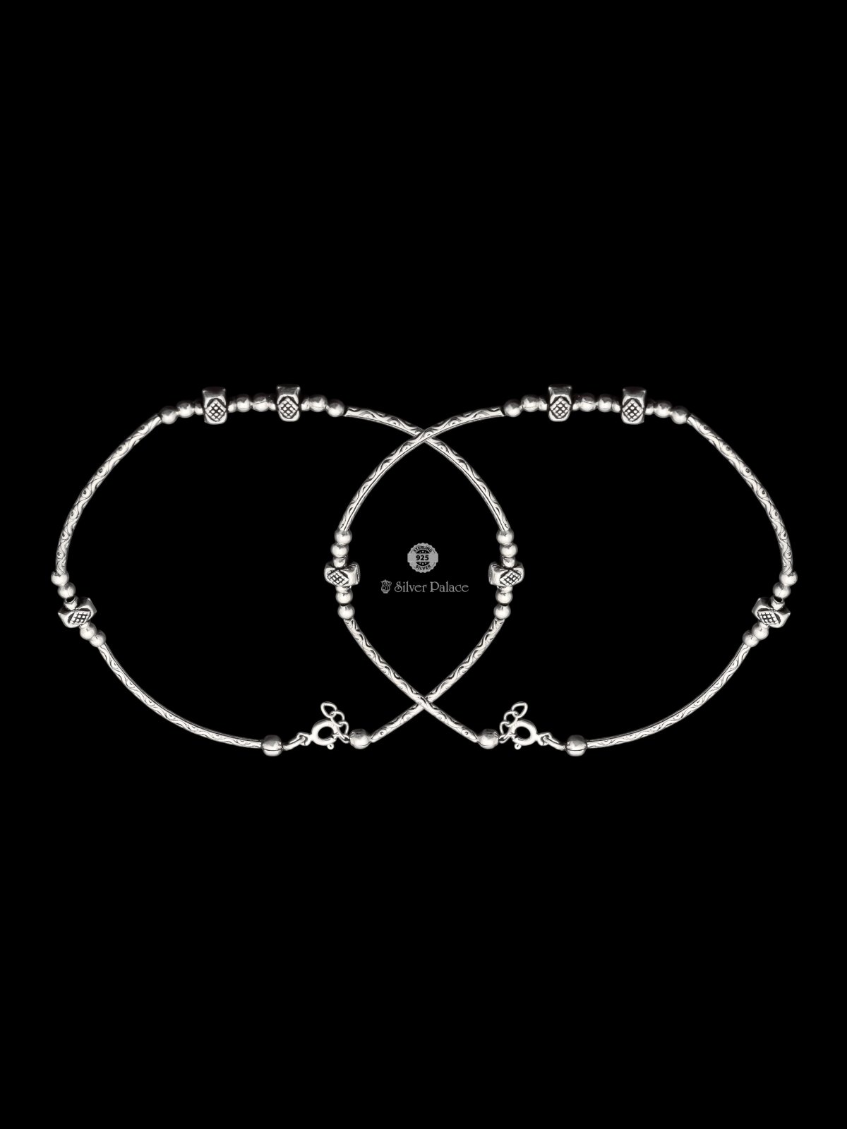 925 OXIDISED SILVER TRIBAL DESIGN ANKLETS FOR LADIES MAUVE COLLECTION 