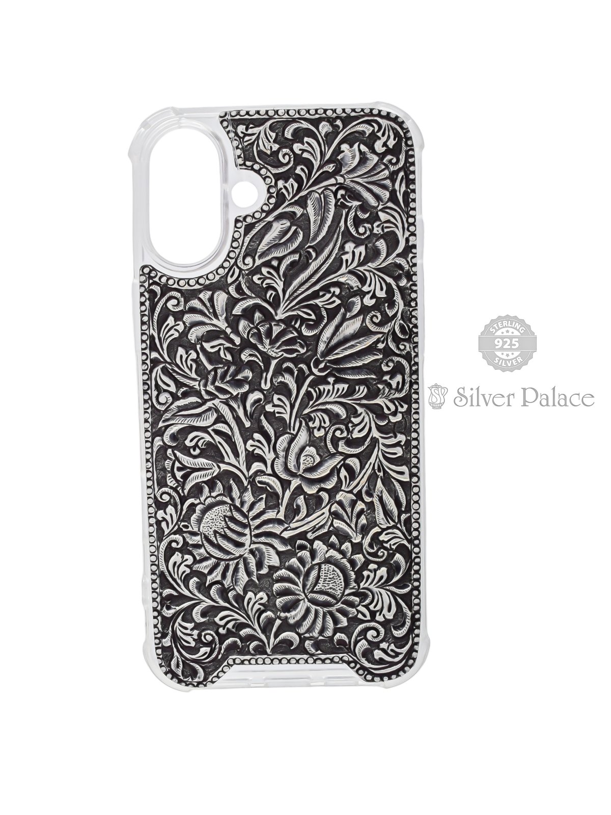 925 STERLING SILVER FLORAL ENGRAVED  PHONE CASE FOR IPHONE 16 PLUS